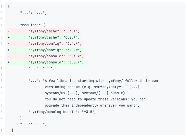 Commandes Composer update pour les dépendances Symfony